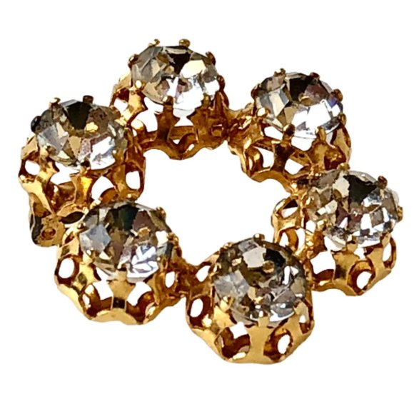 Made in Austria Vintage Crystal Round Brooch Goldtone and Clear - Picture 5 of 10
